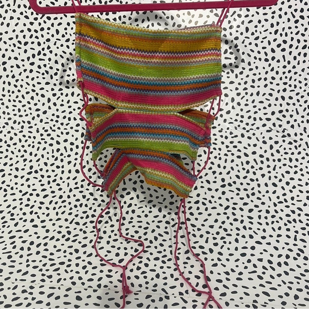 Princess Polly xx Multicoloured crochet crop top w/ adjustable straps Size 2